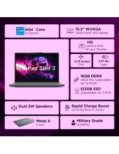 Lenovo IdeaPad Slim 3 - Laptop 15.3" FHD, Intel i5, 16GB RAM, 512GB SSD, Gris Luna 2