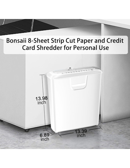 Trituradora de Papel Bonsaii S120-C-WHT, Corte en Tiras, 8 Hojas, 12.9L