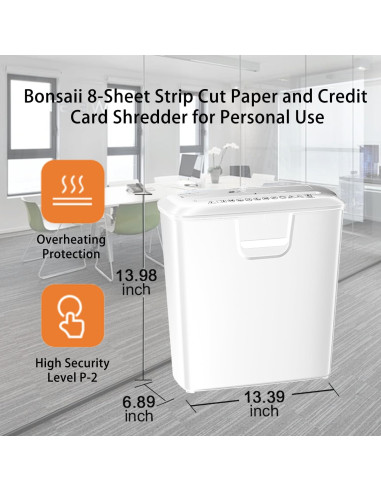 Trituradora de Papel Bonsaii S120-C-WHT, Corte en Tiras, 8 Hojas, 12.9L