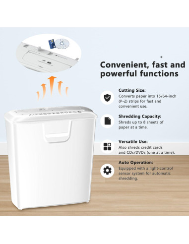 Trituradora de Papel Bonsaii S120-C-WHT, Corte en Tiras, 8 Hojas, 12.9L