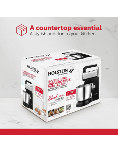 Batidora de Mano y de Pie Holstein 5 Velocidades 250W LED