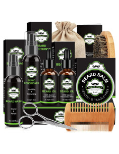 Kit de Cuidado de Barba 10 en 1 LOKDLAWEN con Jabón, Aceite y Tijeras