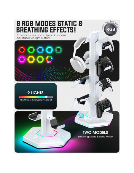Soporte para Controladores y Auriculares Kytok RGB con Carga USB