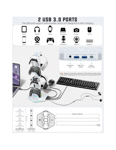 Soporte para Controladores y Auriculares Kytok RGB con Carga USB