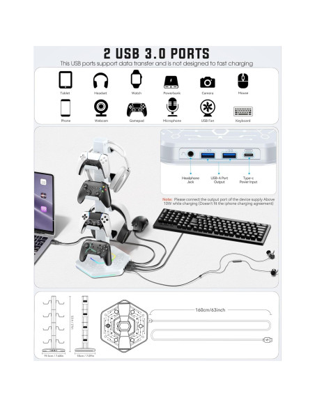 Soporte para Controladores y Auriculares Kytok RGB con Carga USB