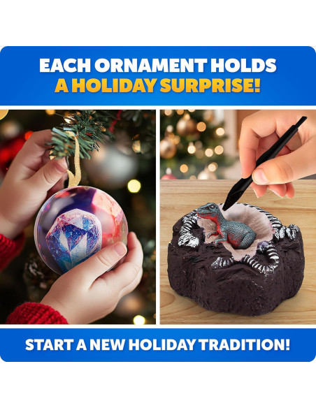 Kit de Adorno Navideño Blue Marble - 4 Excavaciones de Gemas y Dinosaurios