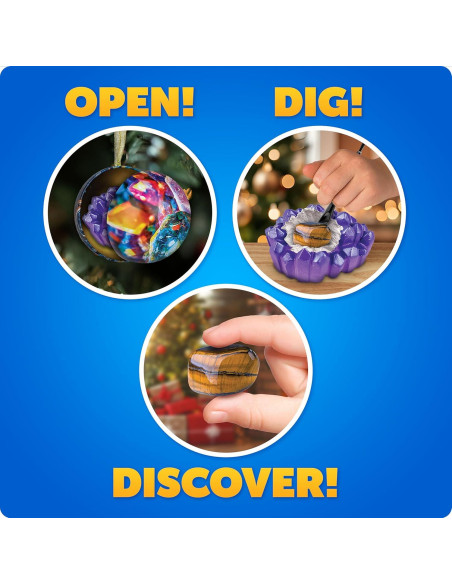 Kit de Adorno Navideño Blue Marble - 4 Excavaciones de Gemas y Dinosaurios