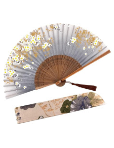 Abanico Plegable Amajiji Vintage de Bambú y Seda 38.1 cm
