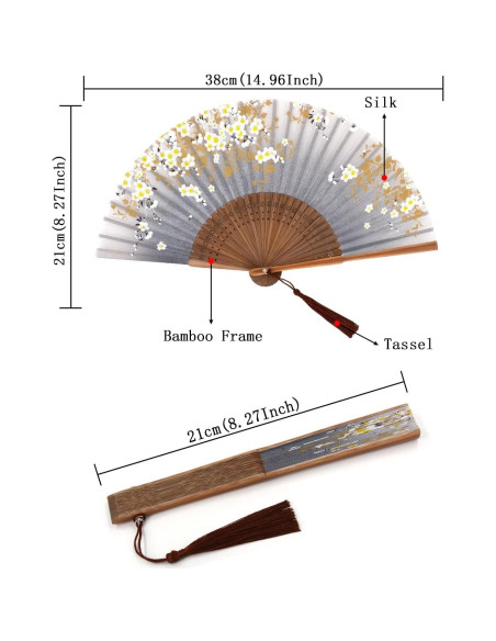 Abanico Plegable Amajiji Vintage de Bambú y Seda 38.1 cm