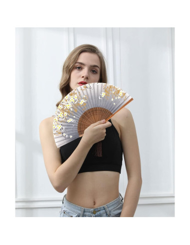 Abanico Plegable Amajiji Vintage de Bambú y Seda 38.1 cm
