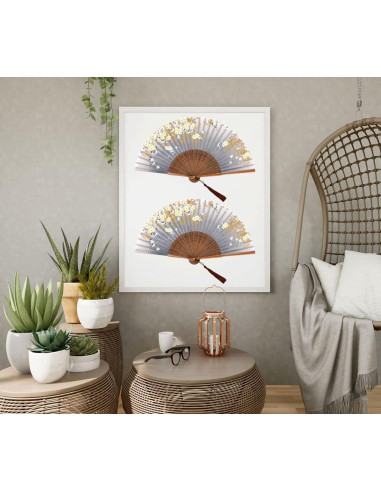 Abanico Plegable Amajiji Vintage de Bambú y Seda 38.1 cm