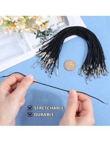 Cuerdas Elásticas GORGECRAFT 100Pcs 25.2cm Negro con Extremos Metálicos