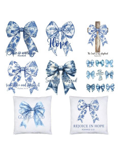 Transferencias de Plancha Falueqg Lazo Azul - 9 Piezas 18x18cm