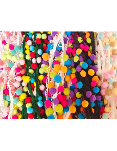 Fleco de Pom Pom 5.49m 15mm Arcoíris 3 para Manualidades