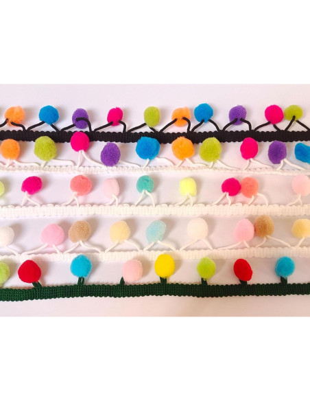 Fleco de Pom Pom 5.49m 15mm Arcoíris 3 para Manualidades