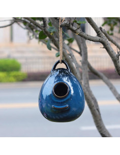 Casa de Aves Colgante Cerámica Kimdio Azul 15x16x20 cm 2