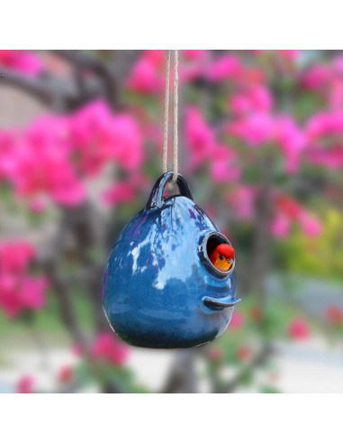 Casa de Aves Colgante Cerámica Kimdio Azul 15x16x20 cm