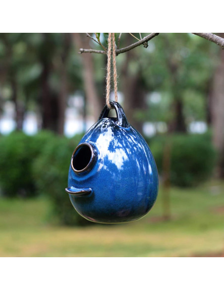 Casa de Aves Colgante Cerámica Kimdio Azul 15x16x20 cm