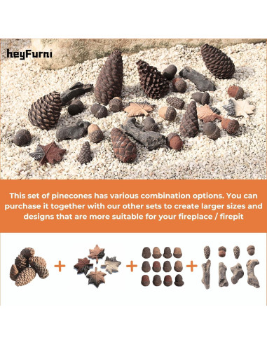 Troncos de Chimenea de Gas Heyfurni - 6 Piezas Cerámica Piña