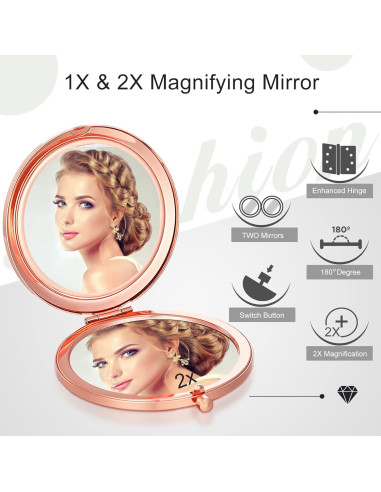 Set de 6 Espejos de Bolsillo Yulejo Rosa Dorado 6.99 cm