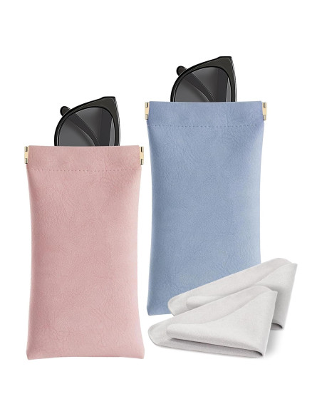 Estuche para Gafas Marvolia, 2 Piezas de Cuero PU Rosa y Azul Estuche para Gafas Marvolia, 2 Piezas de Cuero PU Rosa y Azul