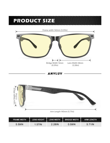 Gafas de Luz Azul ANYLUV Fibra de Carbono Gunmetal 65% Bloqueo