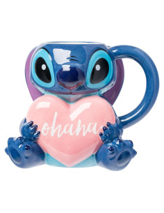Taza Cerámica 3D Lilo y Stitch Ohana 20 Onzas Silver Buffalo
