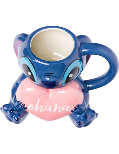 Taza Cerámica 3D Lilo y Stitch Ohana 20 Onzas Silver Buffalo