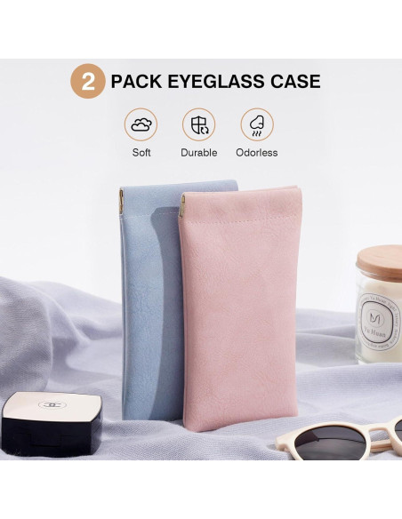 Estuche para Gafas Marvolia, 2 Piezas de Cuero PU Rosa y Azul Estuche para Gafas Marvolia, 2 Piezas de Cuero PU Rosa y Azul