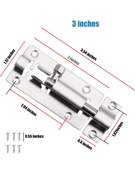 Paquete de 20 Pestillos de Barril QWAQi 7.62 cm Acero Inoxidable