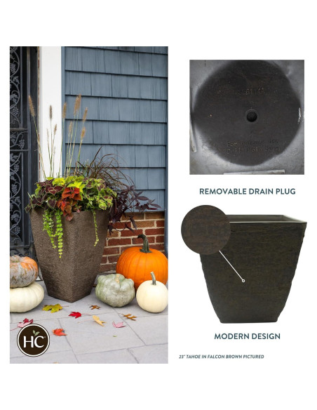 Macetero Cuadrado Alto HC Companies 40.64 cm Marrón Halcón