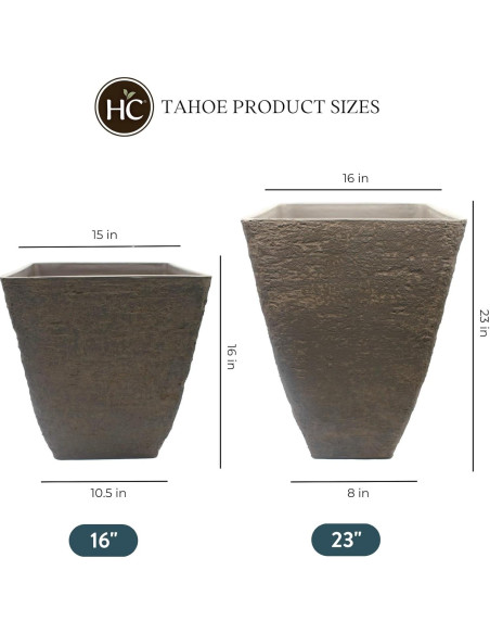 Macetero Cuadrado Alto HC Companies 40.64 cm Marrón Halcón