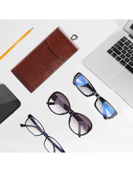 Estuche Doble para Gafas Fintie Marrón con Mosquetón