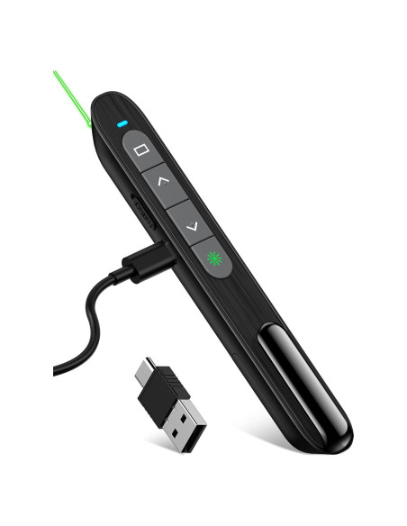 Clicker de Presentación Recargable USB C DinoFire con Luz Verde