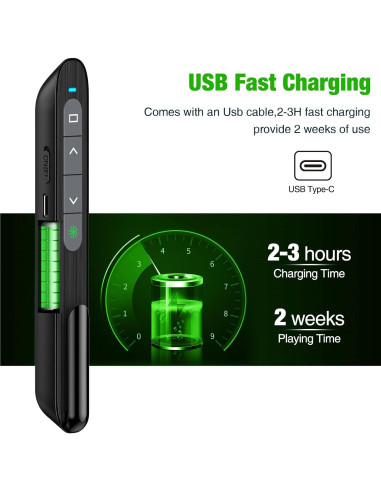 Clicker de Presentación Recargable USB C DinoFire con Luz Verde