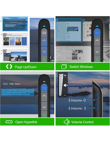 Clicker de Presentación Recargable USB C DinoFire con Luz Verde