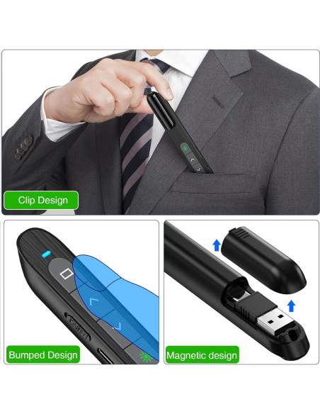 Clicker de Presentación Recargable USB C DinoFire con Luz Verde