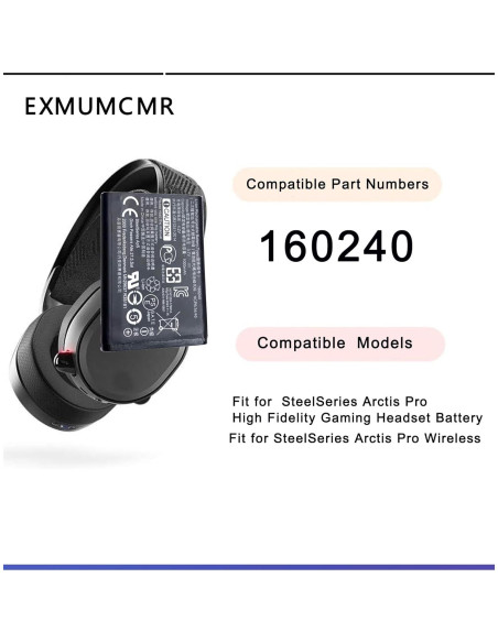 Batería de Reemplazo 160240 para Auriculares SteelSeries Arctis Pro 1000mAh 3.7V