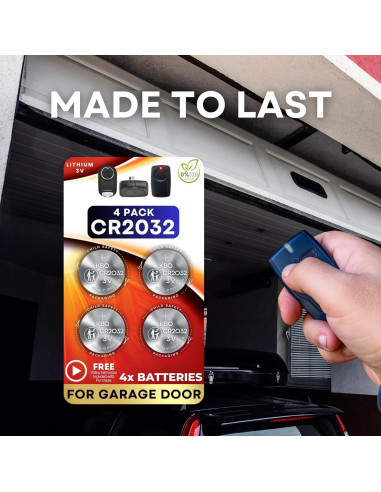 Baterías CR2032 Litio 3V - Paquete de 4 para Abridores de Garaje