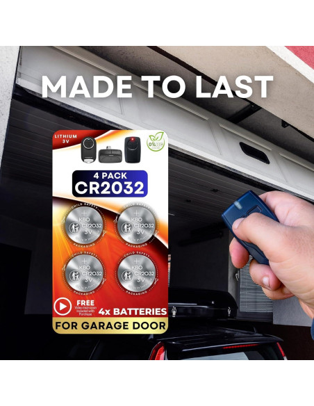 Baterías CR2032 Litio 3V - Paquete de 4 para Abridores de Garaje