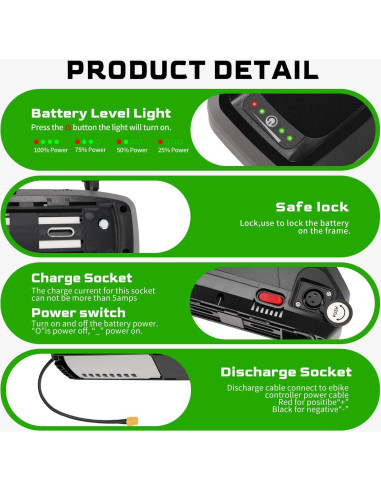 Batería de Litio 48V 12.5Ah CXZCXZ para Bicicletas Eléctricas