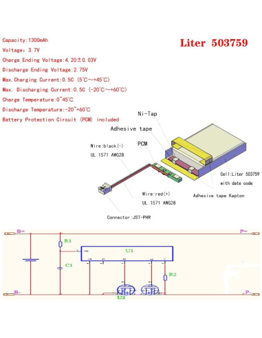 Batería Lipo Recargable 3.7V 1300mAh BIHUADE 503759