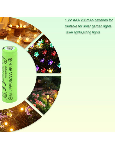 16 Baterías Recargables AAA 200mAh NiMH Yibatopow para Luces Solares