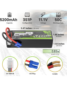 Batería Lipo OVONIC 3S 50C 5200mAh 11.1V EC5 para RC 2