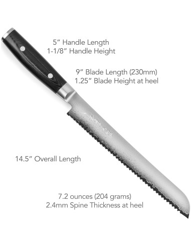 Cuchillo de Pan Yaxell Ran Plus 23 cm Damasco Hecho en Japón