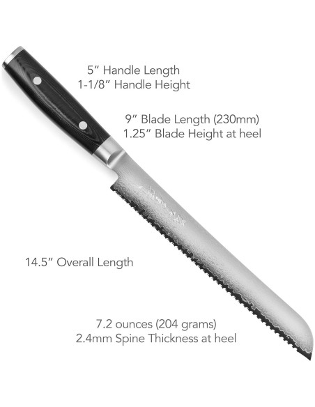 Cuchillo de Pan Yaxell Ran Plus 23 cm Damasco Hecho en Japón