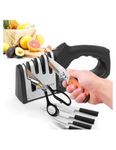 Afilador de cuchillos 4 en 1 NestaWave, acero inoxidable, negro/plata