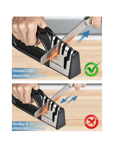 Afilador de cuchillos 4 en 1 NestaWave, acero inoxidable, negro/plata