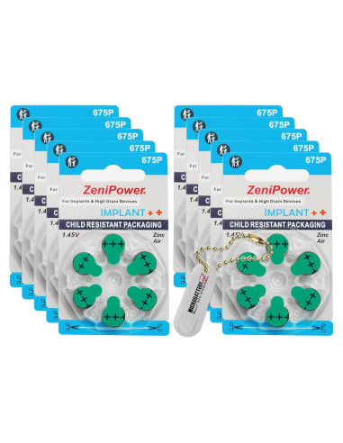 60 Baterías ZeniPower 675P para Audífonos de Aire Zinc