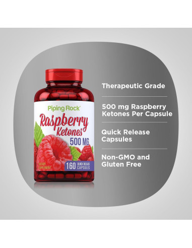 Cetonas de Frambuesa Piping Rock 500mg - 160 Cápsulas Sin OGM